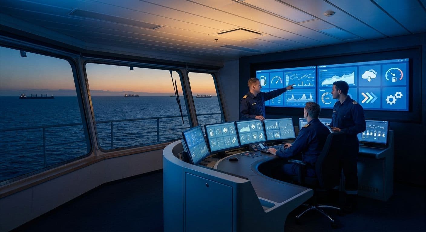 Compliance planning documents and maritime charts on a desk.